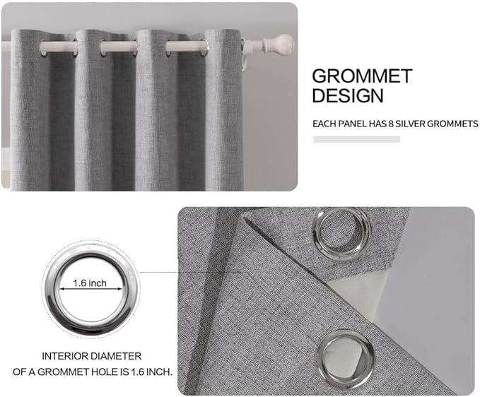 MIULEE Linen Texture Curtains for Bedroom Solid 100% Blackout Thermal Insulated Grey Curtains Grommet Room Darkening Drapes Luxury Decor for Living Room Nursery 52x63 Inch (2 Panels)