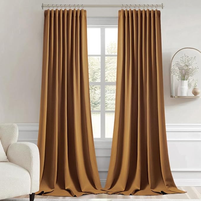 MIULEE Golden Brown Back Tab Blackout Curtains 52x96 Inch Long 2 Panels Set