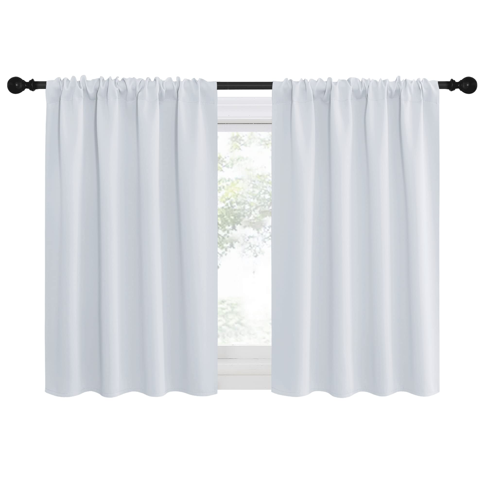 NICETOWN Greyish White Window Curtain Panels - Thermal Insulated Rod Pocket Room Darkening Curtain Sets for Bedroom (Platinum - Greyish White, 2 Panels, 42 in x 36 in (W x L))