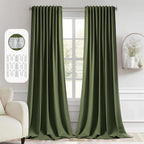 MIULEE Olive Green Back Tab Blackout Curtains 52x108 Inch Long 2 Panels Set