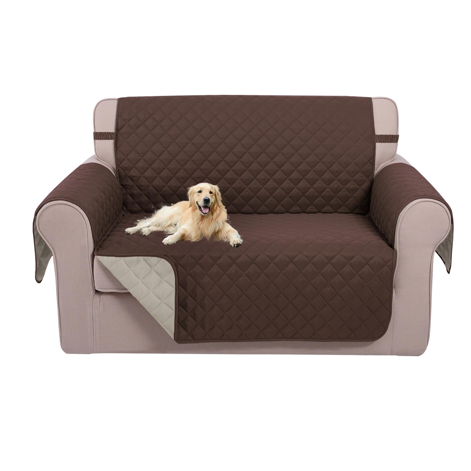 U-NICE HOME Loveseat Sofa Cover for 2 Cushion Couch, Coffee/Beige