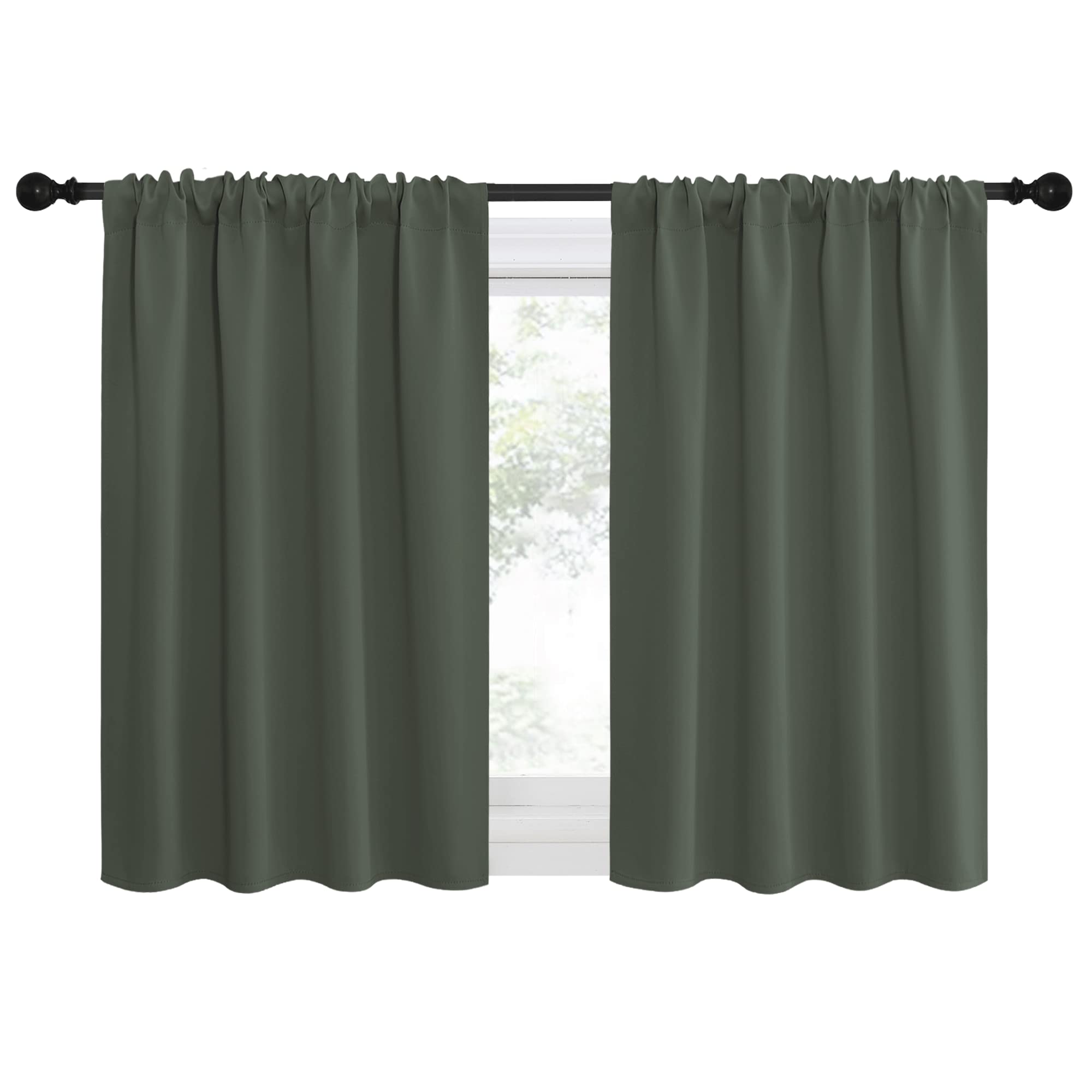 NICETOWN Bedroom Curtains Blackout Draperies - All Season Thermal Insulated Solid Rod Pocket Top Blackout Curtains/Drapes for Kid's Room (Dark Mallard, 1 Pair, 29 x 50Inch)