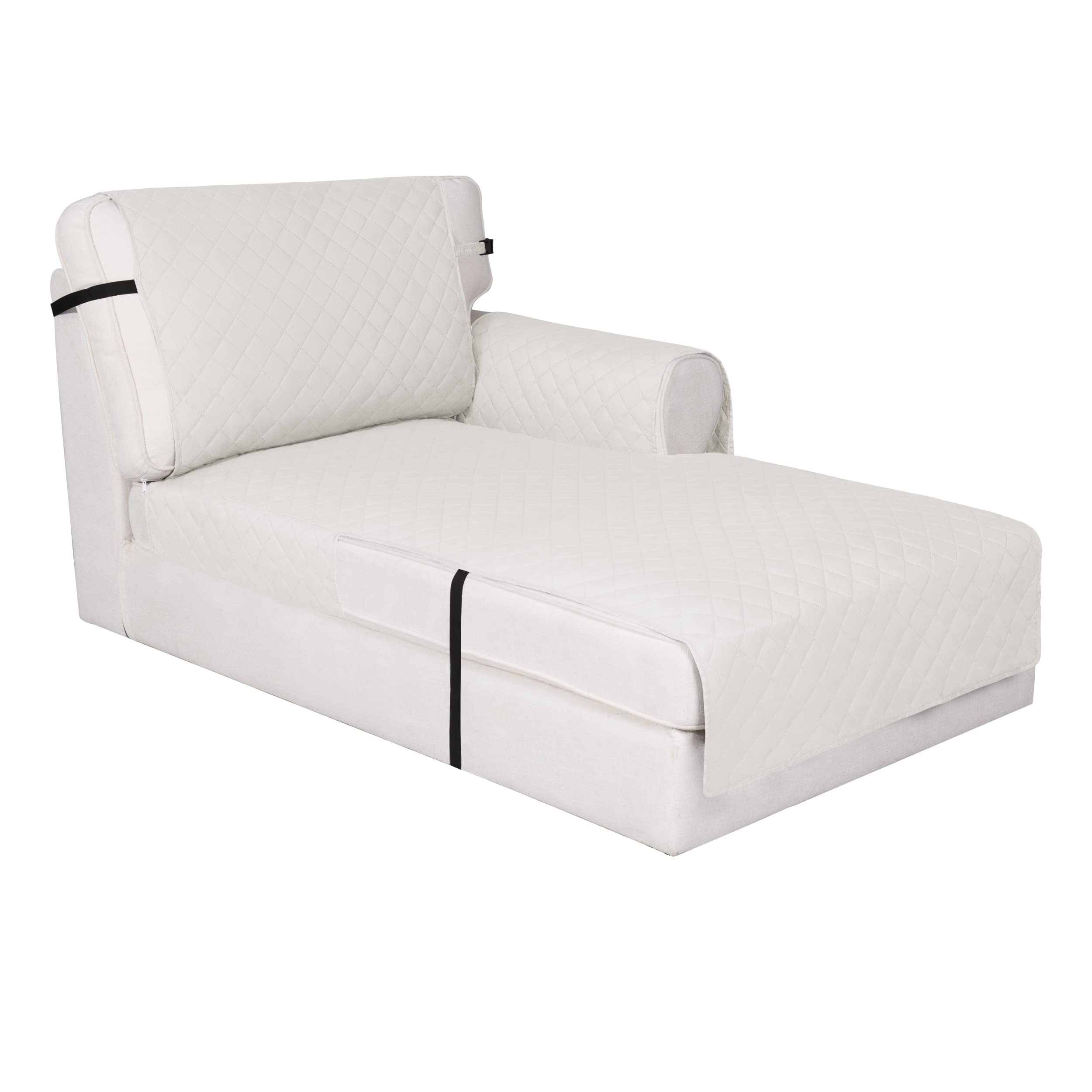 Easy-Going Reversible Chaise Lounge Couch Cover Water Resistant Sofa Cover Sectional L Shaped Sofa Slipcover with Adjustable Straps Furniture Protector for Dogs (115X34 in, Ivory/Ivory)