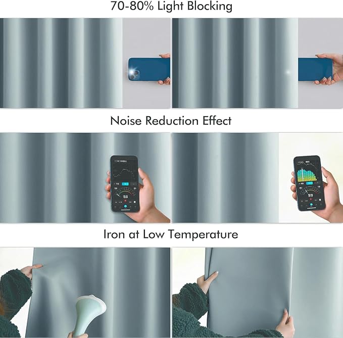 MIULEE Slate Blue Back Tab Blackout Curtains 90 Inches Long 2 Panels Set for Living Room Bedroom Privacy, Rod Pocket/Pinch Pleat Thermal Insulated Room Darkening Pleated Light Blocking Drapes