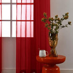 SpaceDresser Christmas Red Sheer Curtains 4 Panels Rod Pocket Semi-Sheer Curtain 45 Inches Long Light Filtering Voile Window Drapes for Bedroom Living Room Kitchen, Each 52W x 45L