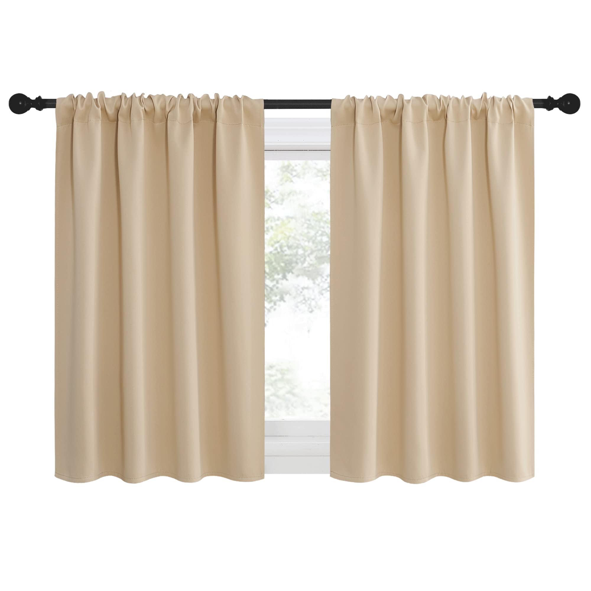NICETOWN Blackout Room Darkening Curtains - Home Decoration Light & Noise Reducing Thermal Insulated Window Draperies with Rod Pocket Top (Biscotti Beige, Set of 2, 42 inches Wide x 36 inches Long)