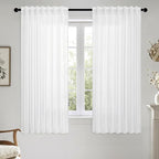 MIULEE White Linen Curtains Short 48 Inch Long 2 Panels for Kitchen Bedroom, Soft Thick Linen Textured Window Drapes Semi Sheer Light Filtering Back Tab Rod Pocket Burlap Look Decor