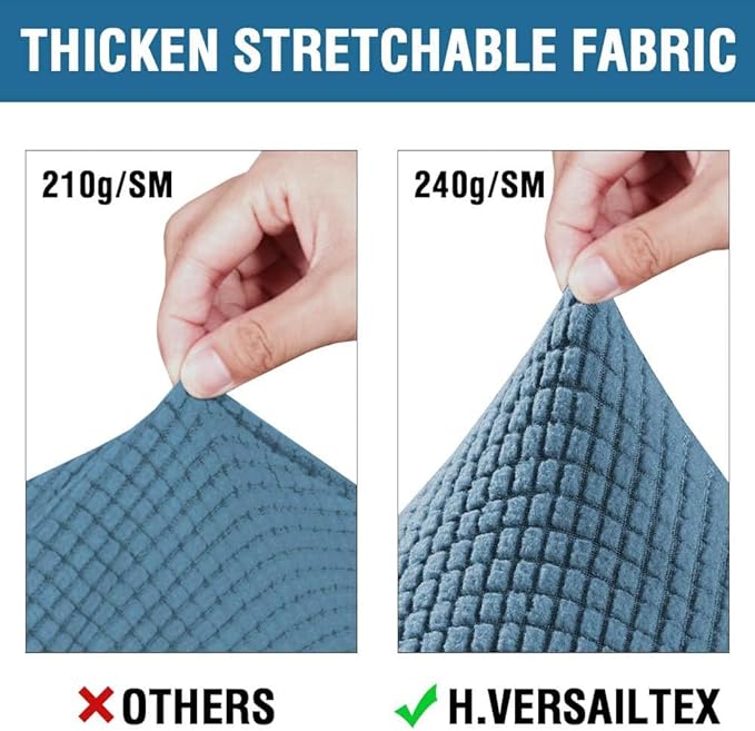 H.VERSAILTEX 4 Piece Stretch Sofa Covers for 3 Cushion Couch Covers for Living Room Furniture Slipcovers (Base Cover Plus 3 Seat Cushion Covers) Upgraded Thicker Jacquard Fabric (XL Sofa, Dusty Blue)