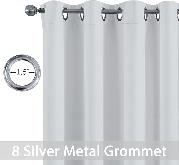 Yakamok Greyish White Curtains for Bedroom,Grommet Thermal Insulated Room Darkening Curtains for Living Room,52W x 84L,2 Panels