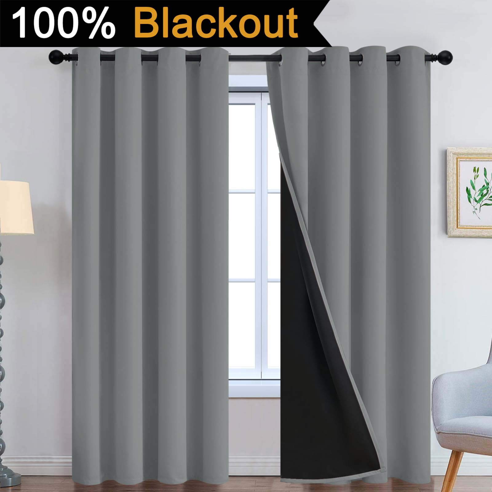 Yakamok Dove Grey 100% Blackout Curtains 84 Inches Long 52" Wide 2 Panel