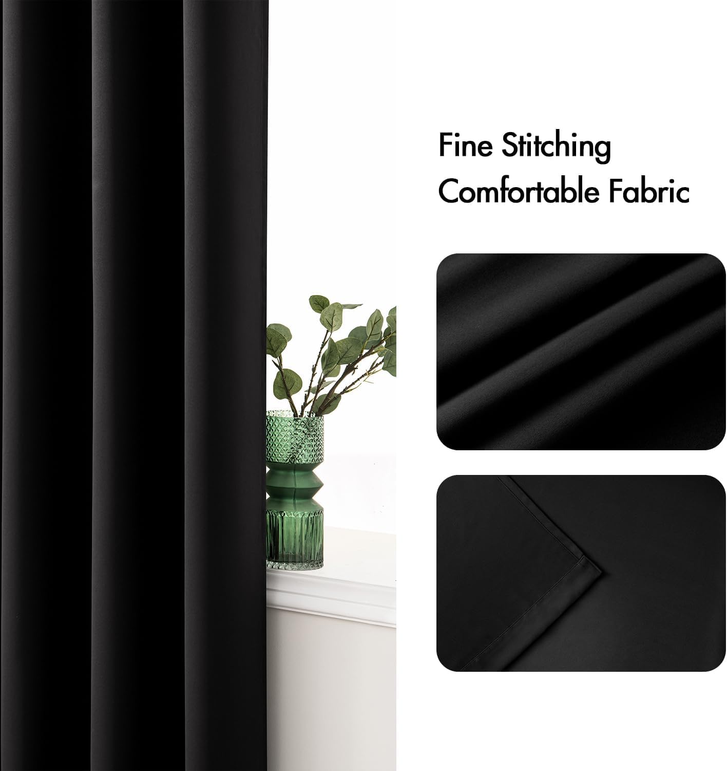 MIULEE Black Blackout Bedroom Curtains 63 Inch Long Light Blocking
