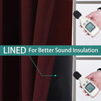 Yakamok 100% Blackout Curtains for Living Room, Noise Reducing Drapes,Thermal Insulated Blackout Curtains for Bedroom(62Wx96L, Burgundy Red, 2 Panels)