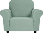 ZNSAYOTX Super Stretch Chair Slipcover (30"-47"), New Striped Sofa Chair Covers for Living Room, Dogs Pet Friendly Anti-Slip Chair Protector Spandex Armchair Slipcovers (Pea Green, Chair)