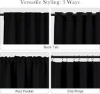 PONY DANCE Blackout Window Curtains - Insulating Against Drafts Drapes Noise Reducing Thermal Insulated Back Tab/Rod Pocket Draperies, 52 x 45-inch Long, Black, Double Panels