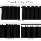 PONY DANCE Black Curtains for Windows, Bathroom Curtains Small Window Drapery Blackout Privacy Drapes for Cafe Bedroom Panels, Width 29 by Length 24, 1 Pair
