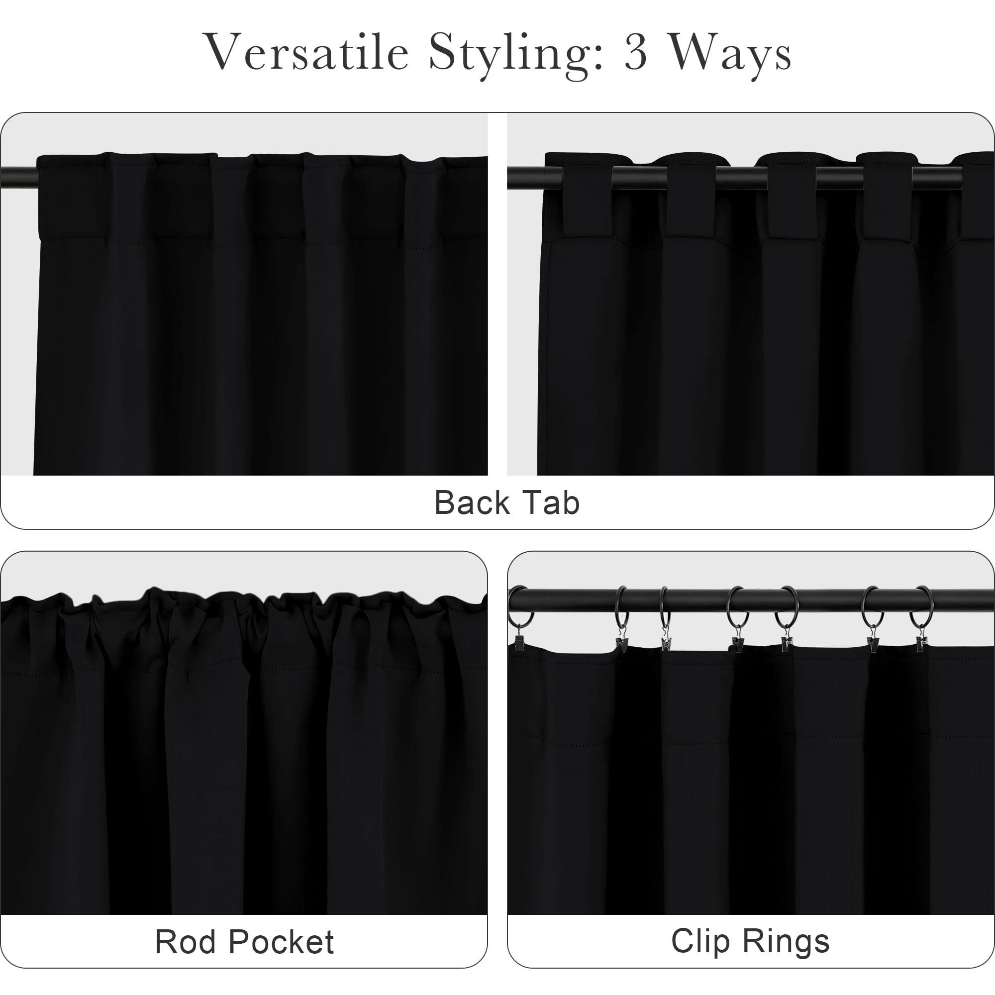 PONY DANCE Black Curtains for Windows, Bathroom Curtains Small Window Drapery Blackout Privacy Drapes for Cafe Bedroom Panels, Width 29 by Length 24, 1 Pair