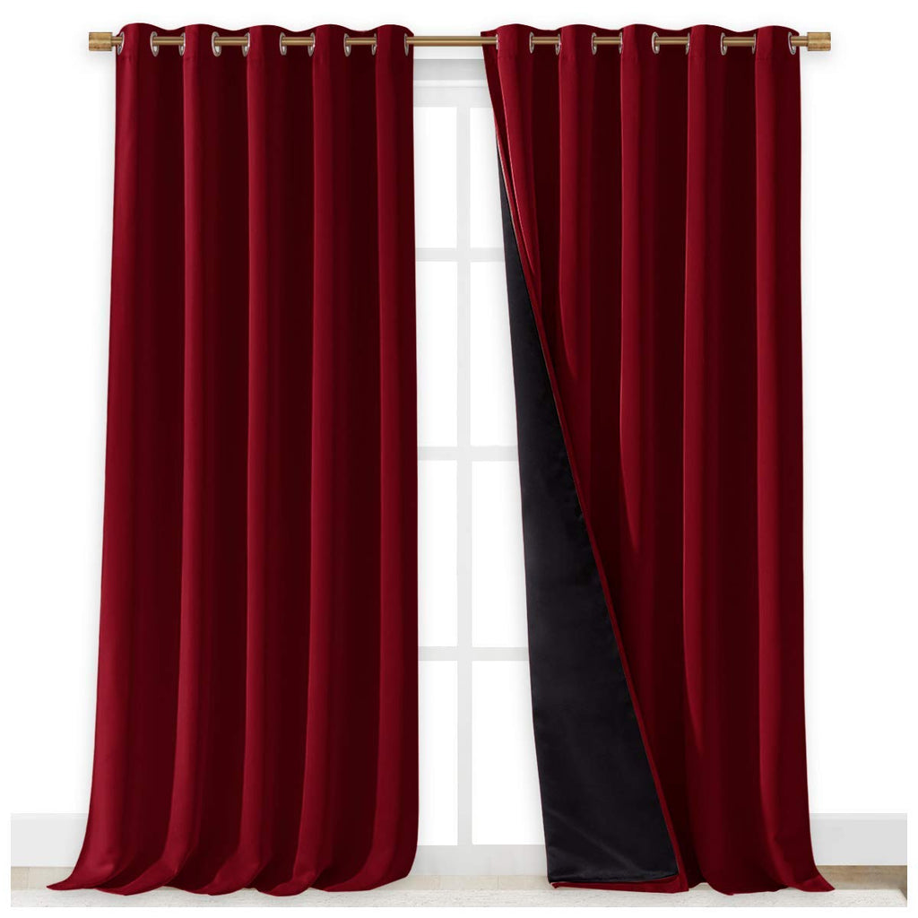 NICETOWN Total Shade Curtains and Draperies, Burgundy Red, Package of 2, 62 inches Wide x 95 inches, LongHeavy-Duty Full Light Shading Drapes with Black Liner Backing for Villa/Hall/Dorm Window