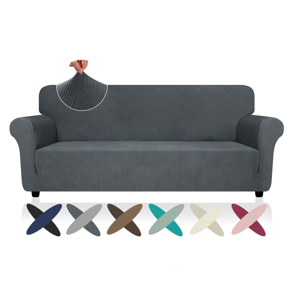 ZNSAYOTX Super Stretch Couch Cover (72"-92"), New Striped Sofa Covers Fitted Slipcovers with Elastic Bottom, Dog Cat Pets Proof Spandex Fabric Comfortable & Durable (Dark Grey, Sofa)