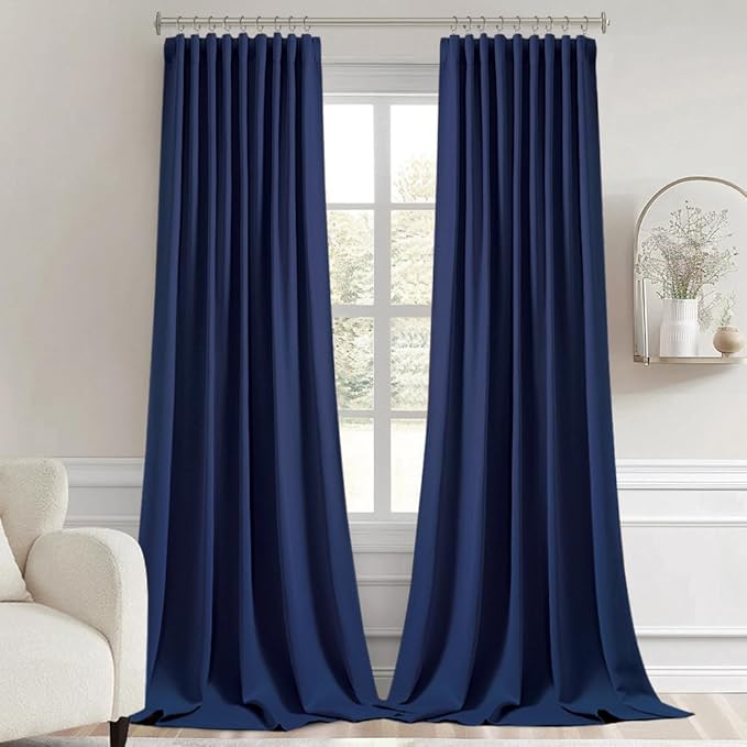 MIULEE Navy Blue Back Tab Blackout Curtains 52x96 Inch Long 2 Panels Set