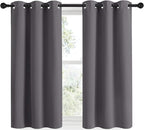 NICETOWN Grey Blackout Curtain Panels 48 inch Long Set of 2 for Bedroom, Thermal Insulated Grommet Top Light Blocking Draperies and Drapes for Basement (W34)
