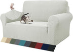 ZNSAYOTX 1 Piece Jacquard Couch Covers for 2 Cushion Couch High Stretch Loveseat Slipcover for Pets Dogs Anti Slip Love Seat Sofa Slipcover Furniture Protector (Medium, Ivory)