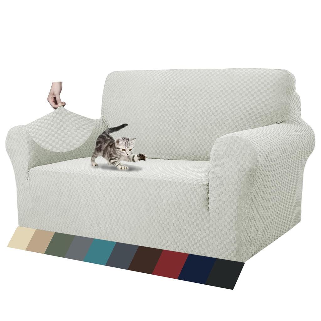 ZNSAYOTX 1 Piece Jacquard Couch Covers for 2 Cushion Couch High Stretch Loveseat Slipcover for Pets Dogs Anti Slip Love Seat Sofa Slipcover Furniture Protector (Medium, Ivory)