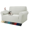 ZNSAYOTX 1 Piece Jacquard Couch Covers for 2 Cushion Couch High Stretch Loveseat Slipcover for Pets Dogs Anti Slip Love Seat Sofa Slipcover Furniture Protector (Medium, Ivory)