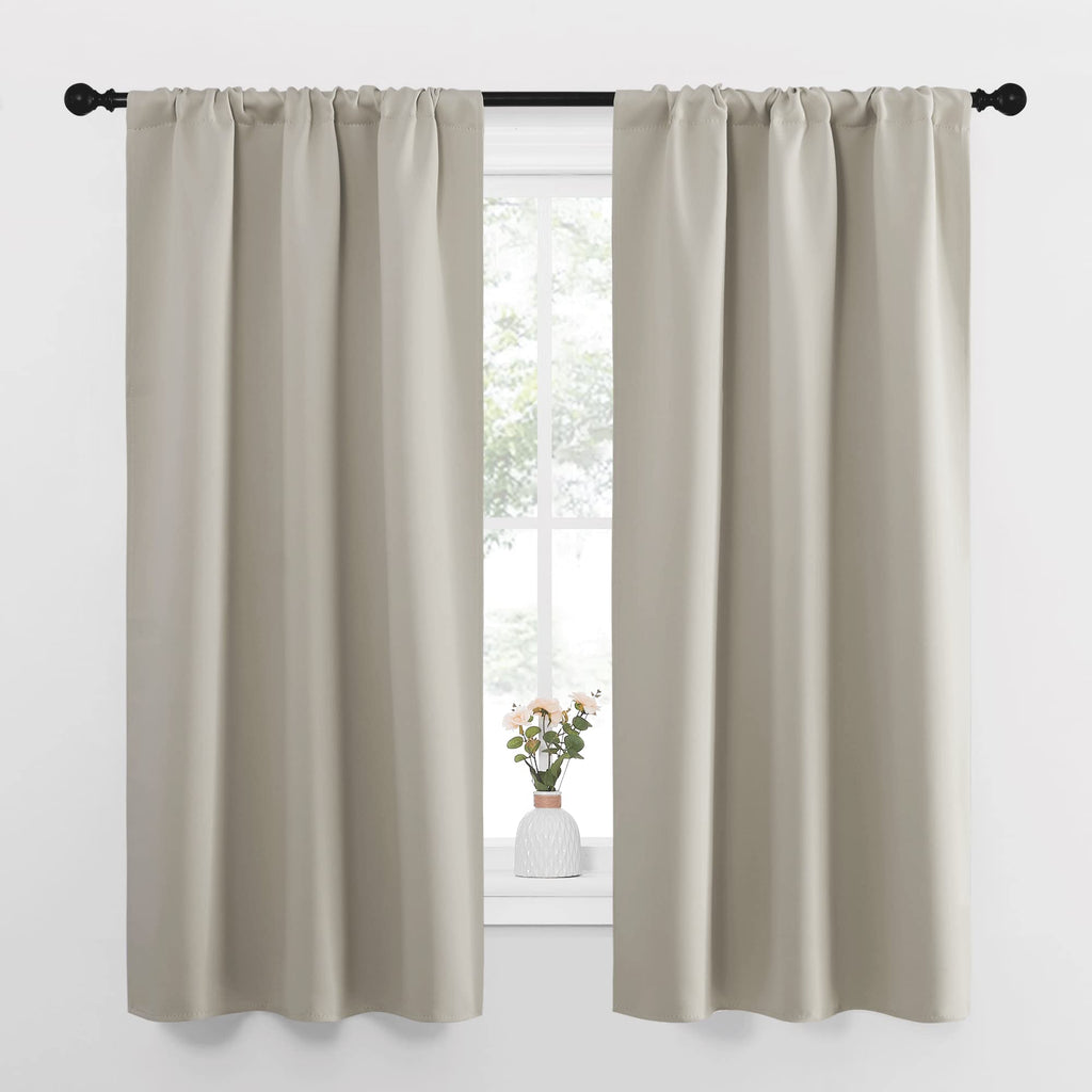 NICETOWN Blackout Curtains for Living Curtains, Room Darkening Window Curtain Panels, Easy-Care Solid Thermal Insulated Draperies/Drapes for Daughter Room (Natural, 2 Panels, 34 by 63)
