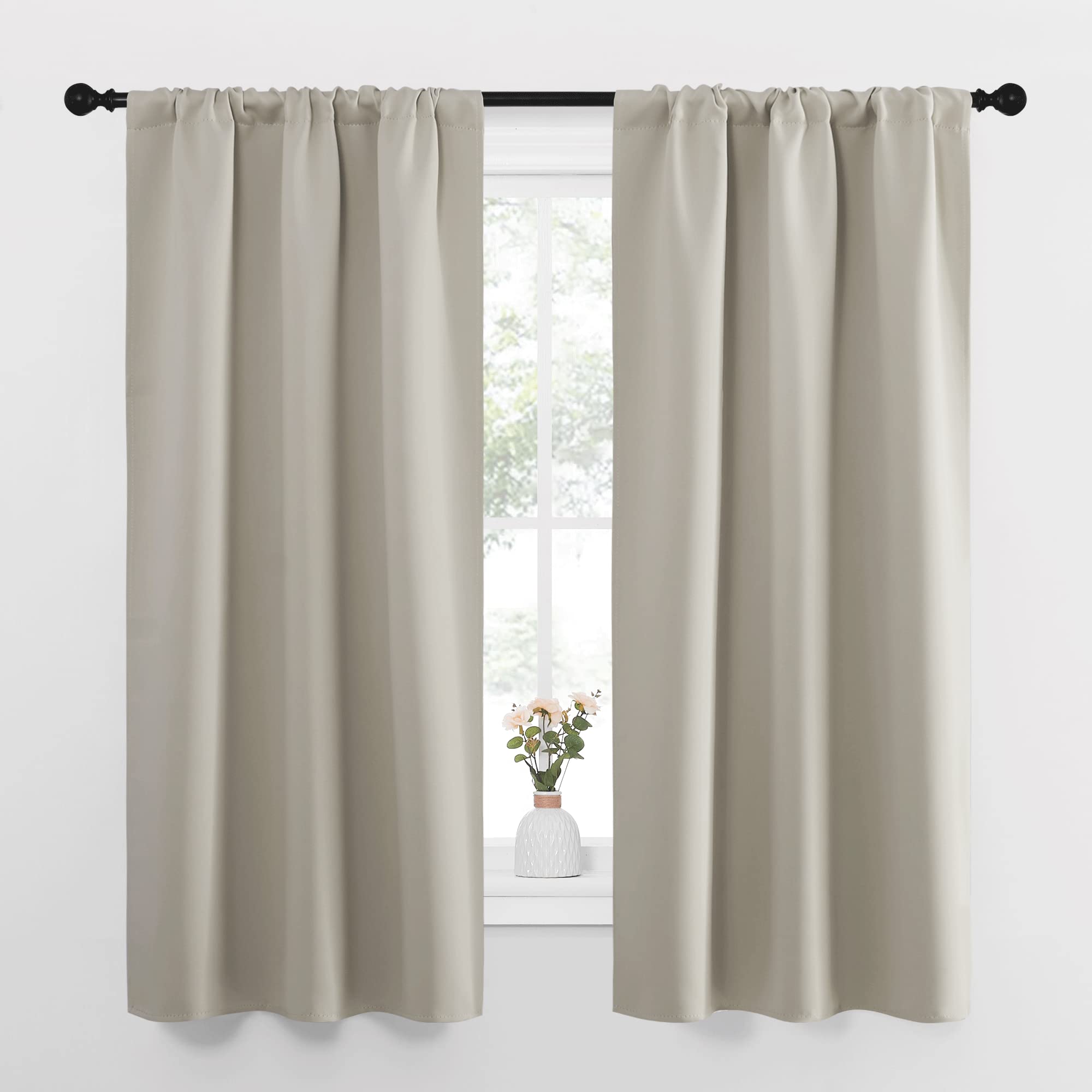 NICETOWN Blackout Curtains for Living Curtains, Room Darkening Window Curtain Panels, Easy-Care Solid Thermal Insulated Draperies/Drapes for Daughter Room (Natural, 2 Panels, 34 by 63)