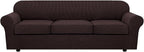 H.VERSAILTEX 4 Piece Stretch Sofa Covers for 3 Cushion Couch Covers for Living Room Furniture Slipcovers (Base Cover Plus 3 Seat Cushion Covers) Thicker Jacquard Fabric (Large Sofa, Chocolate)