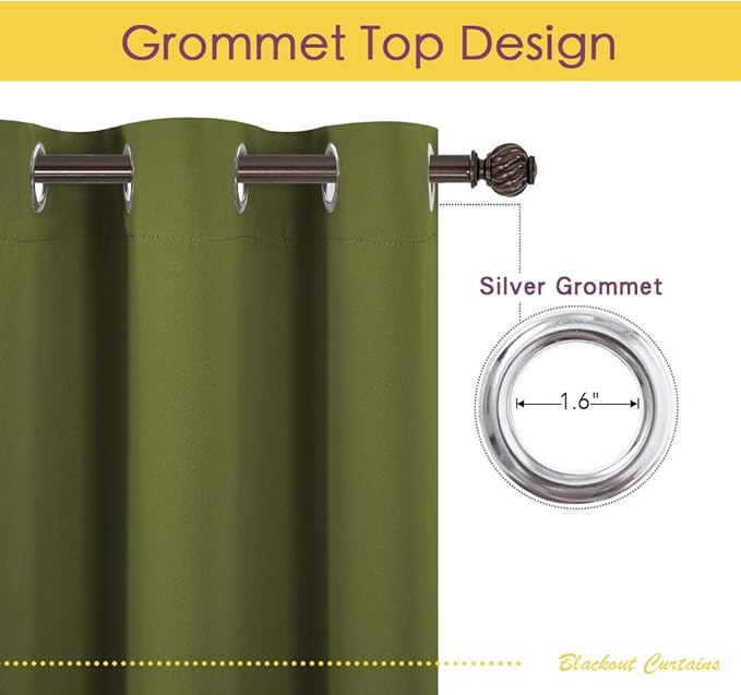 NICETOWN Blackout Curtain Panels for Bedroom, 2 Panels, Olive Green, W42 x L40-inch, Thermal Insulated Grommet Top Blackout Draperies and Drapes for Basement