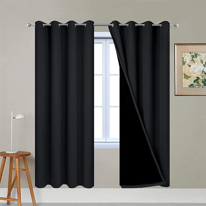 Yakamok Black 100% Blackout Curtains 72 Inches Long for Bedroom 52" Wide