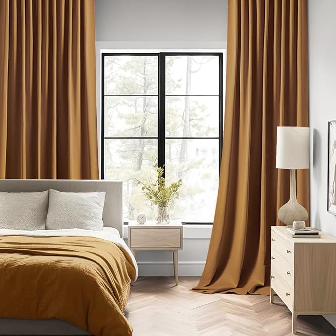 MIULEE Golden Brown Back Tab Blackout Curtains 52x96 Inch Long 2 Panels Set