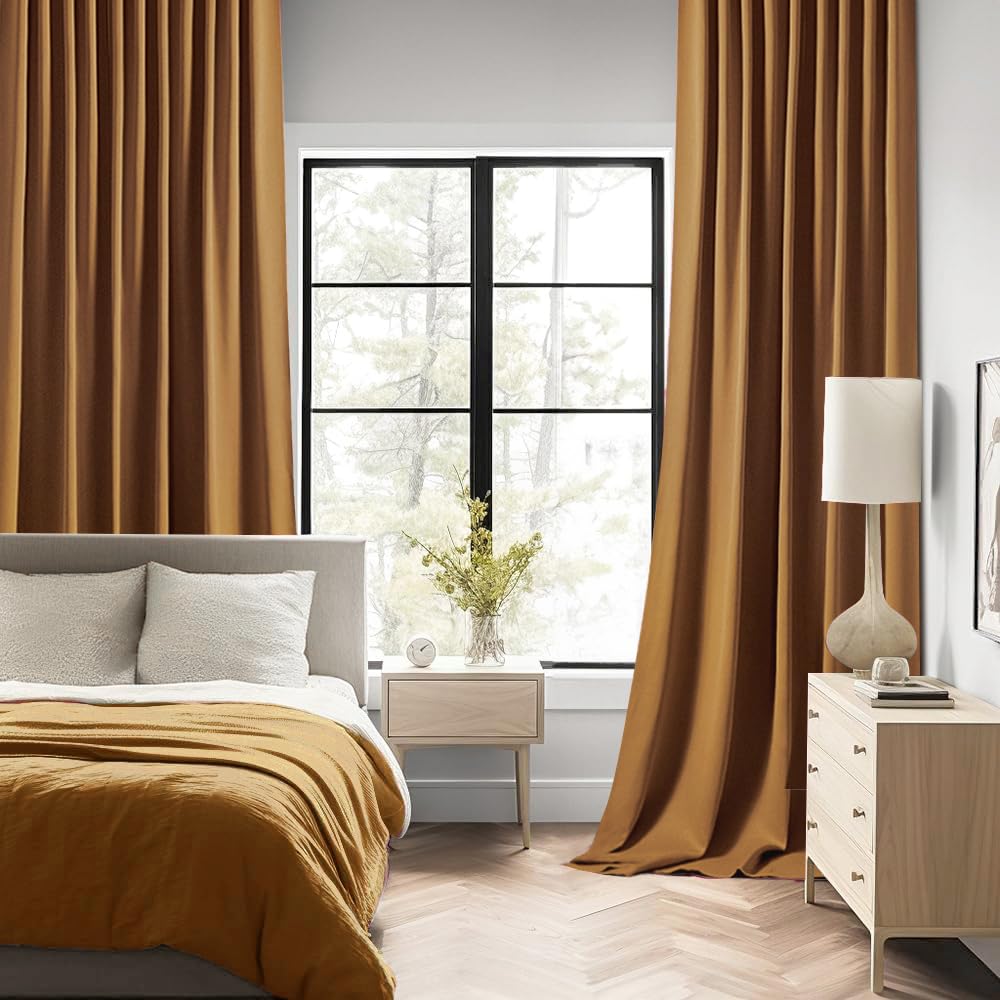 MIULEE Golden Brown Back Tab Blackout Curtains 52x63 Inches Long 2 Panels