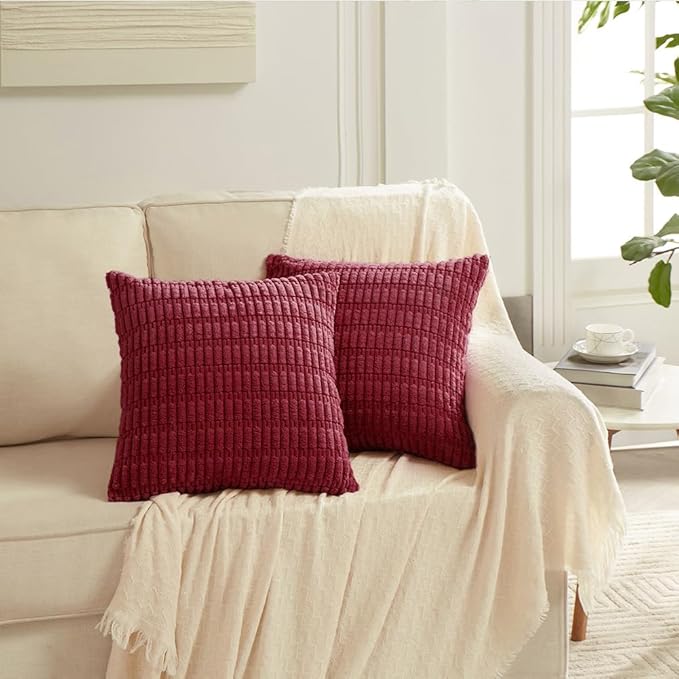 Fancy Homi 4 Packs Decorative Throw Pillow Covers for Living Room Couch Bed, Modern Farmhouse Boho Home Décor Accent Cushion Case, 18" x 18", Burgundy