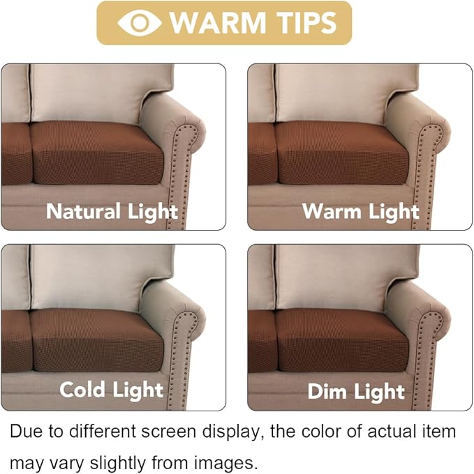 H.VERSAILTEX Super Stretch Individual Seat Cushion Covers - Sofa & Couch Cushion Slipcover Sets - Thick Jacquard Textured Twill Fabric (3 Piece, Caramel)