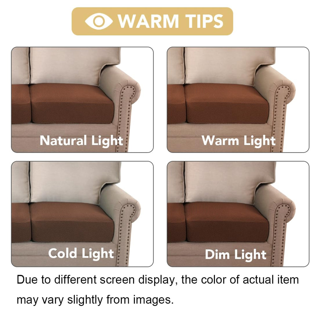 H.VERSAILTEX Super Stretch Individual Seat Cushion Covers - Sofa & Couch Cushion Slipcover Sets - Thick Jacquard Textured Twill Fabric (3 Piece XL Sofa Cushion Covers, Caramel)
