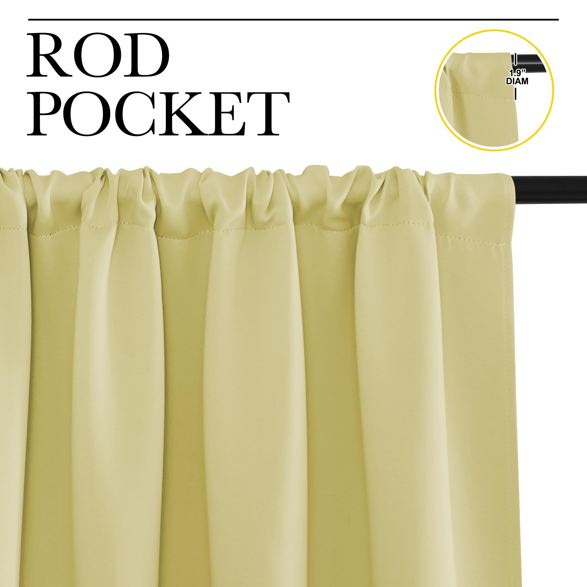 NICETOWN Blackout Curtains for Living Curtains, Paler Yellow, 2 Panels, 52 by 95, Room Darkening Window Curtain Panels, Easy-Care Solid Thermal Insulated Draperies/Drapes for Daughter Room