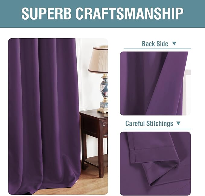 H.VERSAILTEX Blackout Curtain for Living Room Thermal Insulated Window Treatment Curtain Extra Long 108 inch Length Energy Saving Solid Grommet Top Blackout Drape, One Panel, Plum Purple，52"W x 108"L