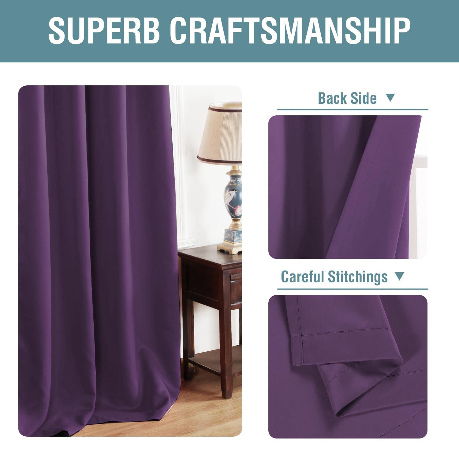 H.VERSAILTEX Blackout Curtains 63 Inch Length Purple Drapes Curtains Elegant for Living Room, Thermal Insulated Small Curtain for Winter/Christmas Holiday, Grommet Top, One Panel, 52" W x 63" L