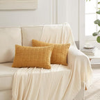 Fancy Homi 4 Packs Mustard Yellow Decorative Throw Pillow Covers 12x24 Inch for Living Room Couch Bed Sofa, Rustic Farmhouse Boho Home Decor, Soft Plush Striped Corduroy Square Cushion Case 30x60 cm