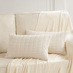 Fancy Homi 4 Packs Boho Cream Decorative Throw Pillow Covers 14x24 Inch for Living Room Couch Bed Sofa, Rustic Modern Farmhouse Home Decor, Soft Plush Corduroy Beige Cute Square Cushion Case 35x60 cm