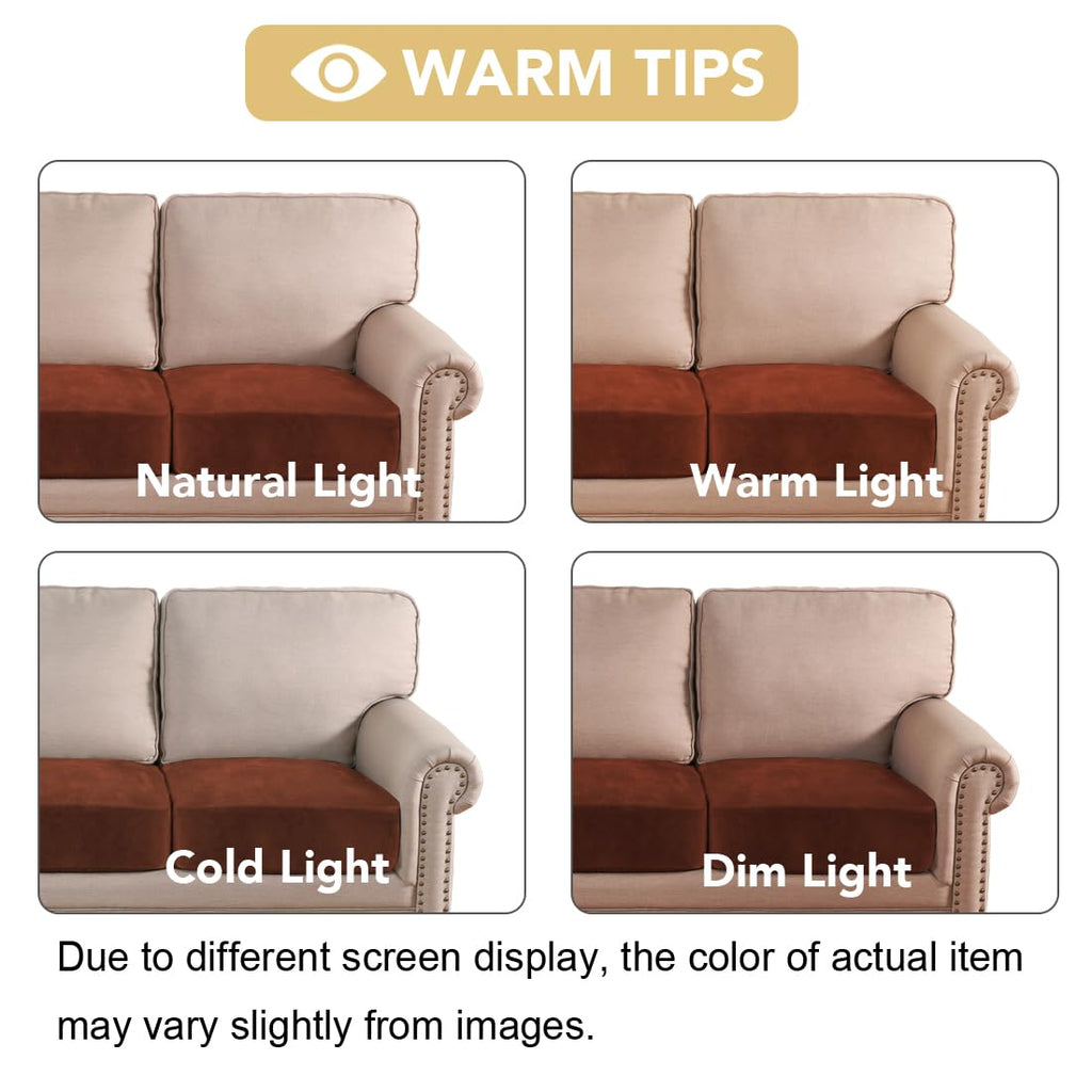 H.VERSAILTEX Velvet Stretch Couch Cushion Cover Plush Cushion Slipcover for Chair Loveseat Sofa Cushion Furniture Protector Seat Cushion Sofa Cover (3 Piece Sofa Cushion Covers, Rust)
