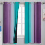 Teal and Purple Gradient Curtains 63 Inch Length 2 panels, Ombre and Wavy Line Pattern Blackout Curtains for Kids Room, Full Light Blocking Thermal Insulated Grommet Drapes for Bedroom, 42x63 Inch