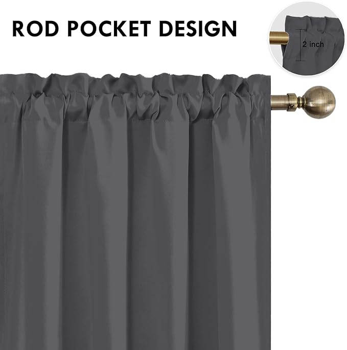 DWCN Blackout Curtains for Bedroom 52 x 63 Inch Long Dark Grey 2 Panels