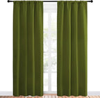 NICETOWN Christmas Decoration Blackout Curtain for Kitchen Window, Function Thermal Insulated Blackout Panels for Bedroom, 1 Pair, Olive Green, Rod Pocket Style, 42 by 84 inches