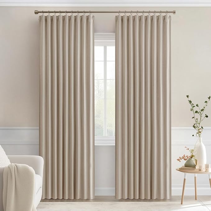 MIULEE Taupe Back Tab Blackout Curtains 52x72 Inches Long 2 Panels Set