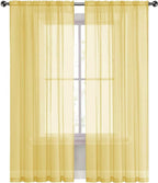 SpaceDresser Sheer Voile Window Treatment Rod Pocket Curtain Panels for Kitchen Bedroom Living Room Drapes Sunlight Filtering Privacy Semi Home Decor Assorted Colors Sizes (Yellow, 52 W x 72 L)
