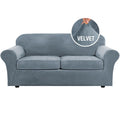 H.VERSAILTEX Real Velvet Plush 3 Piece Stretch Sofa Covers Couch Covers for 2 Cushion Couch Sofa Slipcovers Width Up to 90 Inch Feature Thick Soft Stay in Place (Large Sofa, Stone Blue)