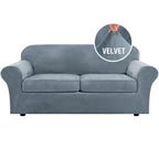 H.VERSAILTEX Real Velvet Plush 3 Piece Stretch Sofa Covers Couch Covers for 2 Cushion Couch Sofa Slipcovers Width Up to 90 Inch Feature Thick Soft Stay in Place (Large Sofa, Stone Blue)